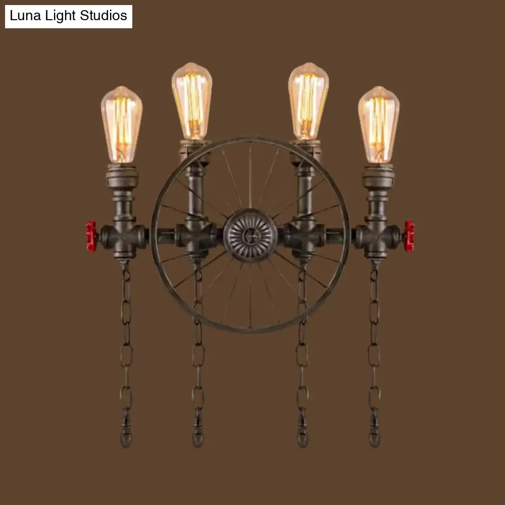 Bronze Steampunk Wall Sconce with Chain and Valve - 2/4-Head Iron Light Fixture -  - DINIBLO 