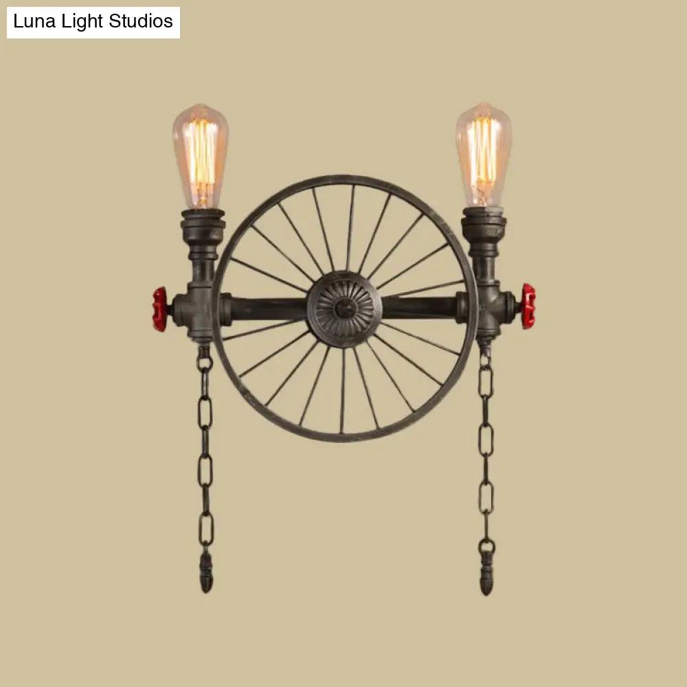 Bronze Steampunk Wall Sconce with Chain and Valve - 2/4-Head Iron Light Fixture -  - DINIBLO 