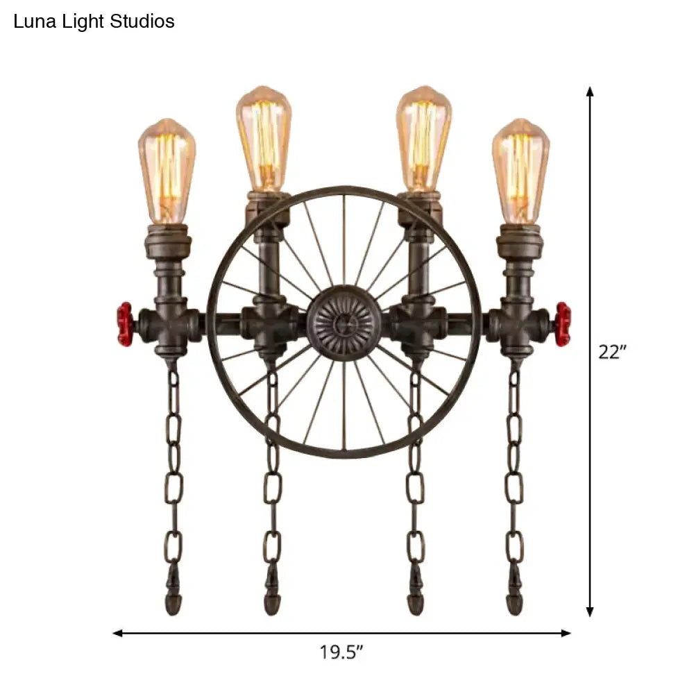 Bronze Steampunk Wall Sconce with Chain and Valve - 2/4-Head Iron Light Fixture -  - DINIBLO 