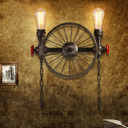 Bronze Steampunk Wall Sconce with Chain and Valve - 2/4-Head Iron Light Fixture -  - DINIBLO 