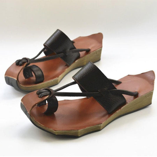 Curved Retro Leather Sandals -  - DINIBLO 