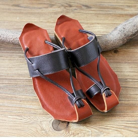 Curved Retro Leather Sandals -  - DINIBLO 