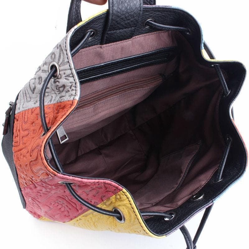 Colorful Leather Embossed String Backpack -  - DINIBLO 