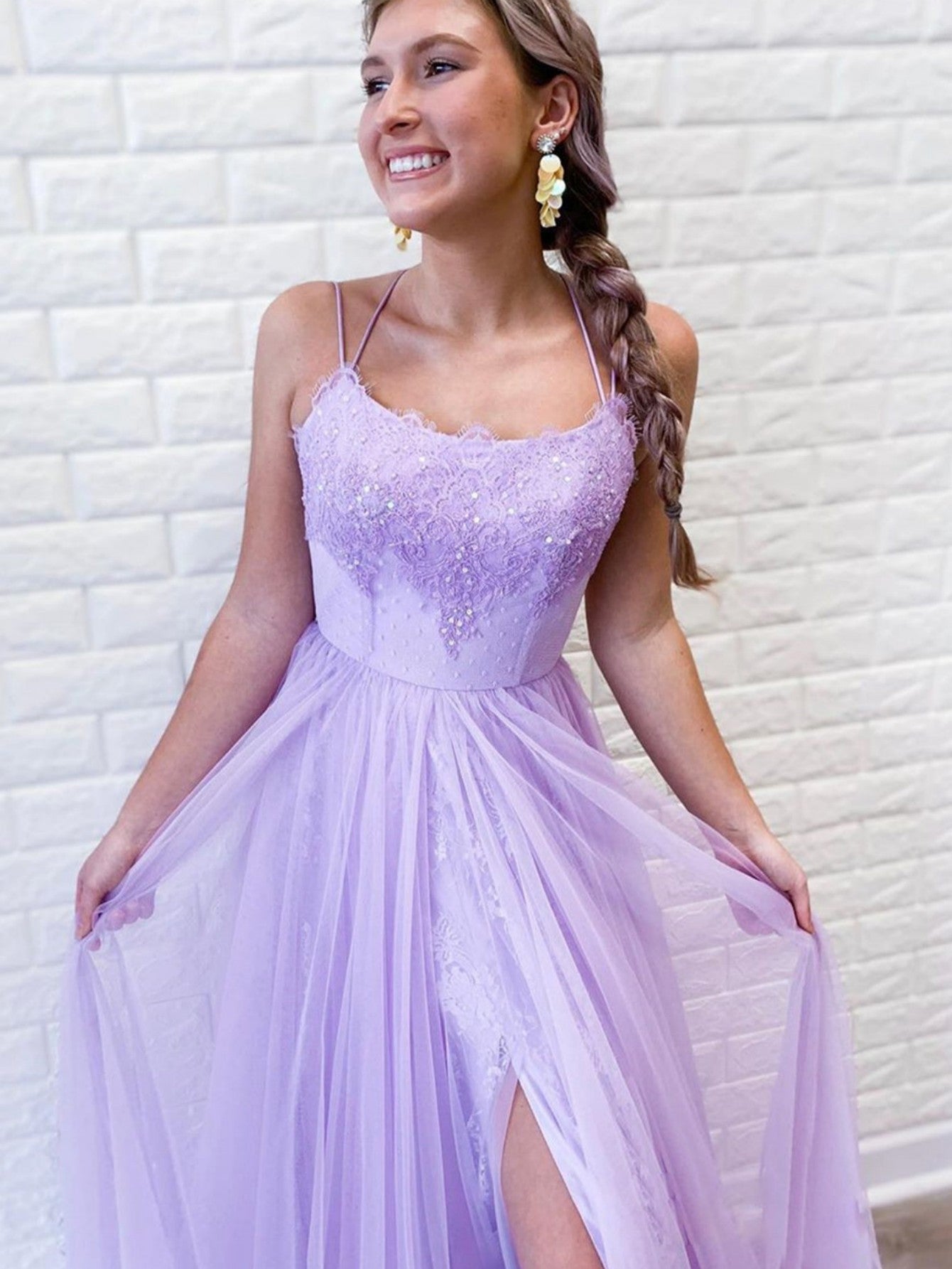 A Line Purple Backless Tulle Long Prom Dress - Prom Dress - DINIBLO 