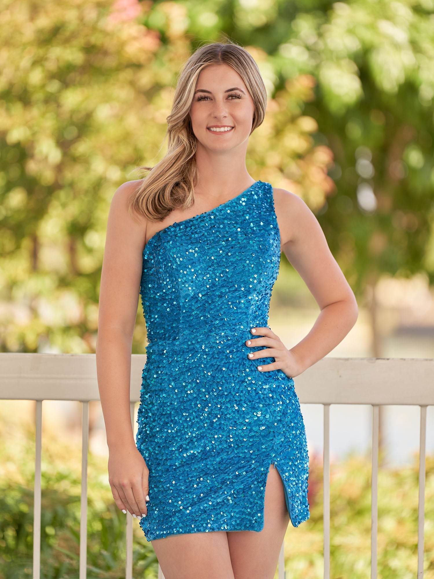 Cate | Sheath One Shoulder Blue Sequin Homecoming Dress With Slit - Homecoming Dresses - DINIBLO 