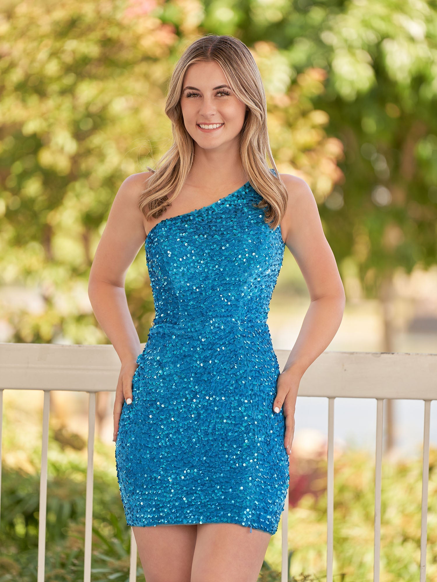 Cate | Sheath One Shoulder Blue Sequin Homecoming Dress With Slit - Homecoming Dresses - DINIBLO 