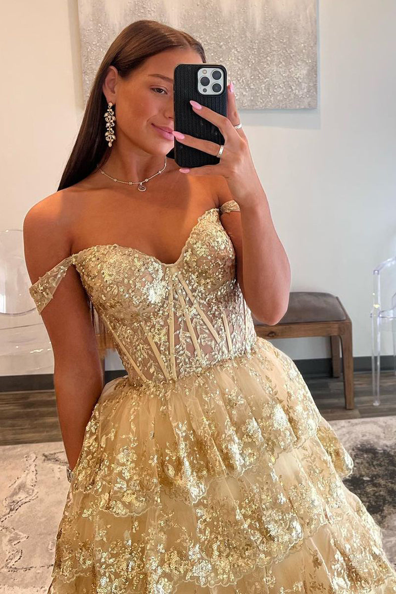 Leona |Princess Off the Shoulder Sequined Lace Prom Dress - Prom Dress - DINIBLO 