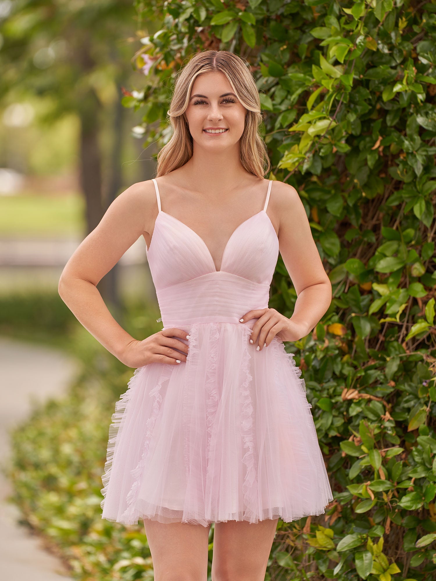 Celeste | A-Line Deep V Neck Ruched Short Homecoming Dress - Homecoming Dresses - DINIBLO 