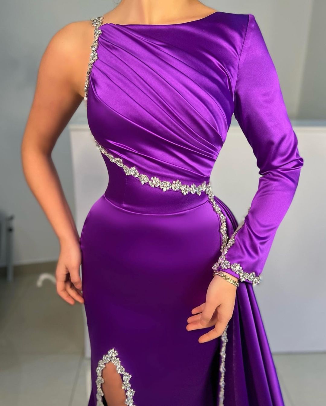 Charming Long Purple Satin Mermaid Prom Dresses With Rhinestone - Prom Dresses - DINIBLO 