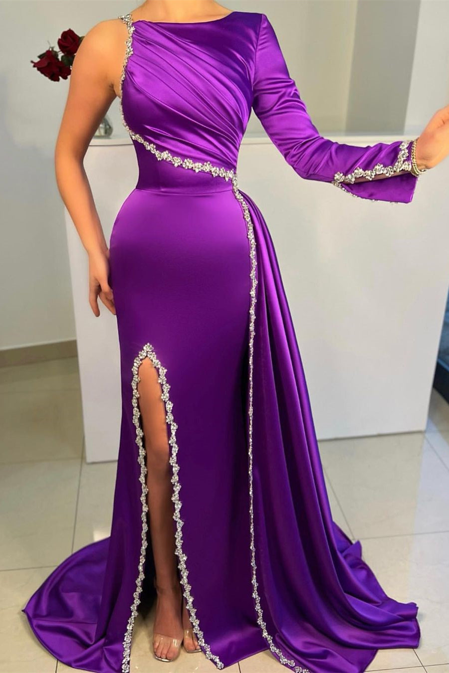 Charming Long Purple Satin Mermaid Prom Dresses With Rhinestone - Prom Dresses - DINIBLO 