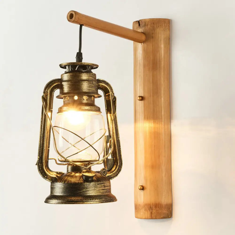 Coastal Lantern 1-Head Wall Light Sconce with Clear Glass and Bamboo Backplate -  - DINIBLO 