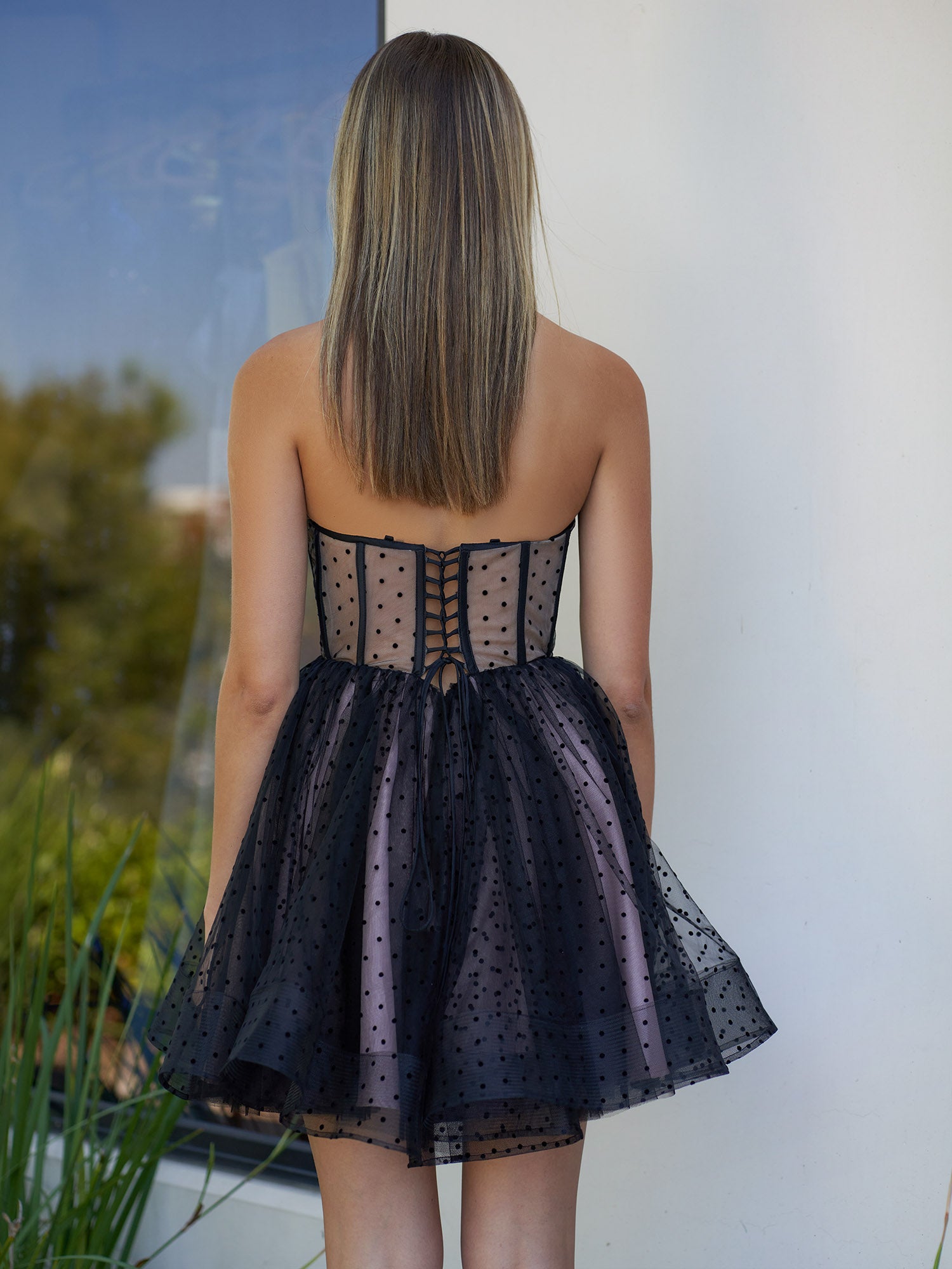 Eldona | A-Line Dotted Tulle Corset Short Homecoming Dress - Homecoming Dresses - DINIBLO 