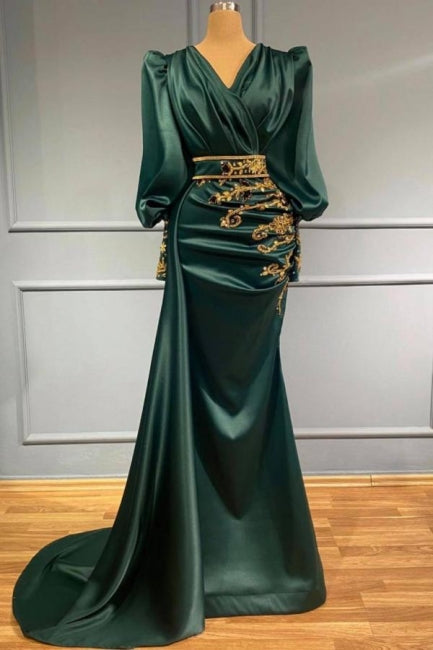 Dark Green Long Evening Dresses | Prom dresses with sleeves - Prom Dresses - DINIBLO 