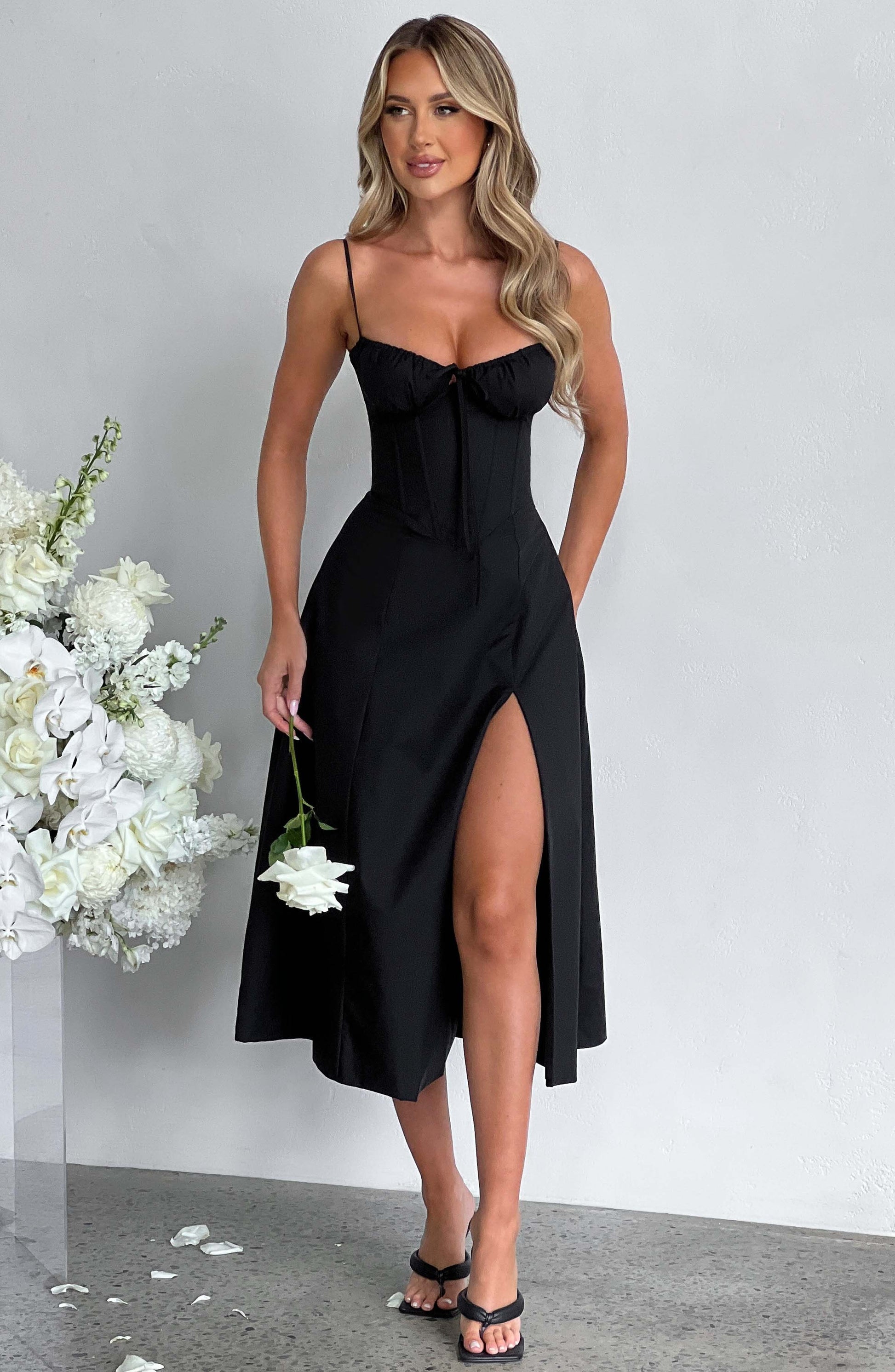 Deanna Midi Dress - Black - Dress - DINIBLO 