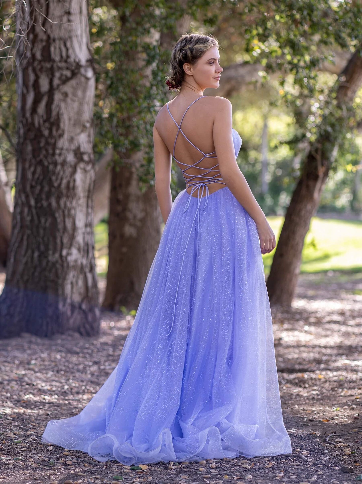 Deep V-Neck Spaghetti Straps Floor Length Tulle Prom Dress - Prom Dresses - DINIBLO 