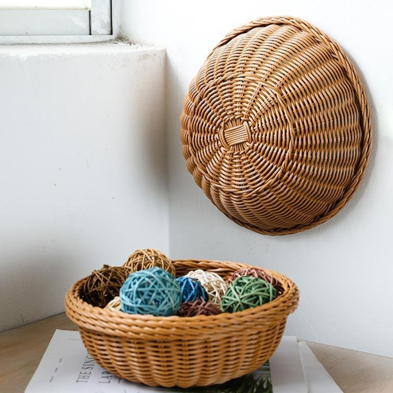 Farmhouse Natural Round Plastic Storage Basket - Organization > Storage Containers > Storage Baskets & Bins & Boxes - DINIBLO 