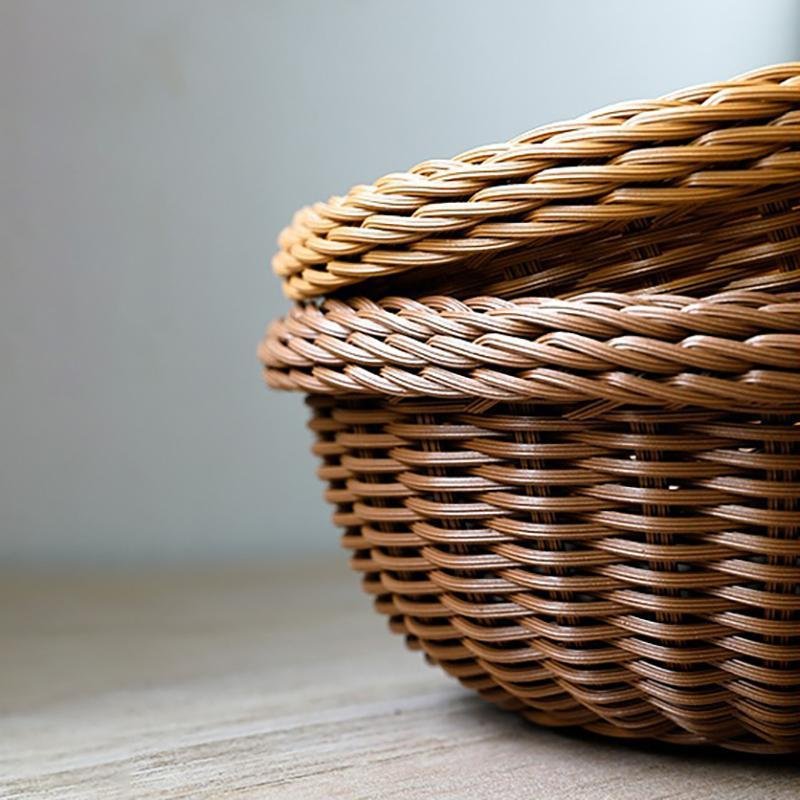 Farmhouse Natural Round Plastic Storage Basket - Organization > Storage Containers > Storage Baskets & Bins & Boxes - DINIBLO 