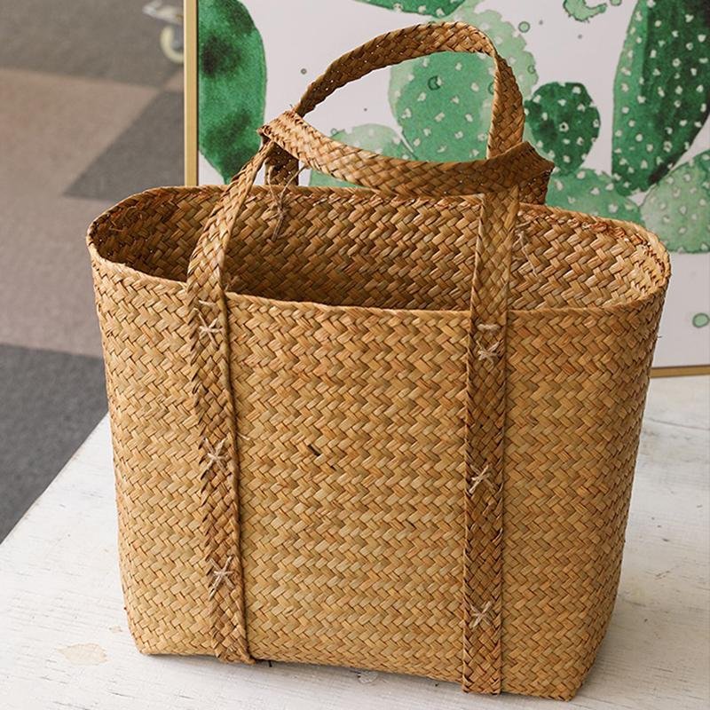 Farmhouse Large Handwoven Basket With Handle - Organization > Storage Containers > Storage Baskets & Bins & Boxes - DINIBLO 