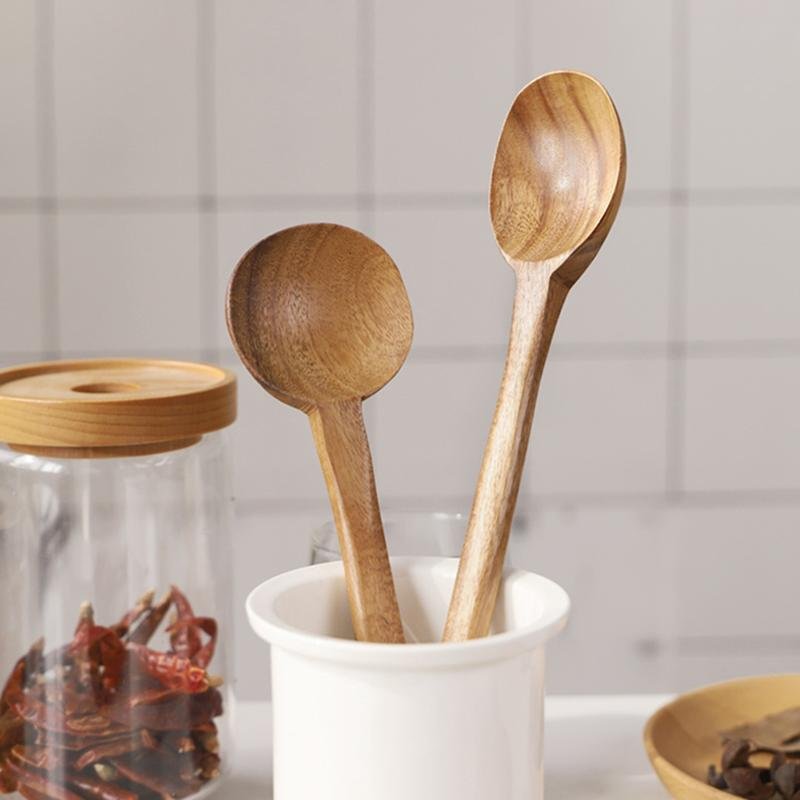 7-Piece Set Teak Wood Kitchen Spoons Utensils - Home Decor > Storage Containers > Cups & Bowls & Spoons - DINIBLO 