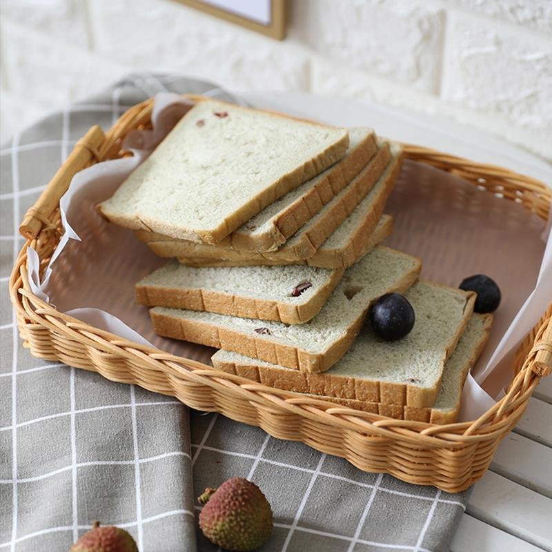 Rustic Round Rectangle Rattan Bread Serving Tray - Organization > Storage Containers > Storage Baskets & Bins & Boxes - DINIBLO 