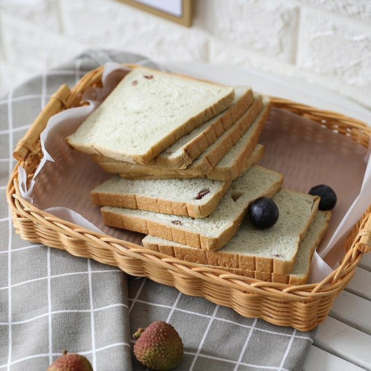 Rustic Round Rectangle Rattan Bread Serving Tray - Organization > Storage Containers > Storage Baskets & Bins & Boxes - DINIBLO 