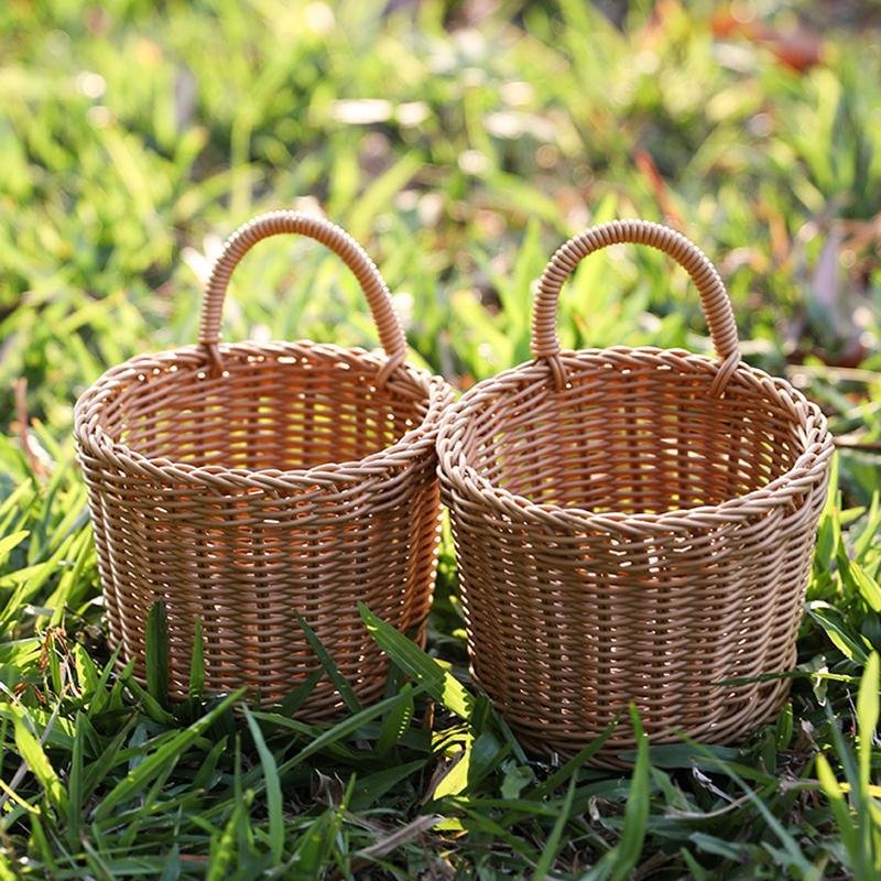 Tiny Brown Plastic Hanging Storage Basket with Single Handle - Organization > Storage Containers > Storage Baskets & Bins & Boxes - DINIBLO 