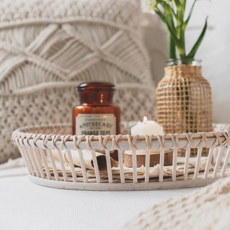 Farmhouse Wicker Decorative Tray Serving tray - Organization > Storage Containers > Storage Trays - DINIBLO 