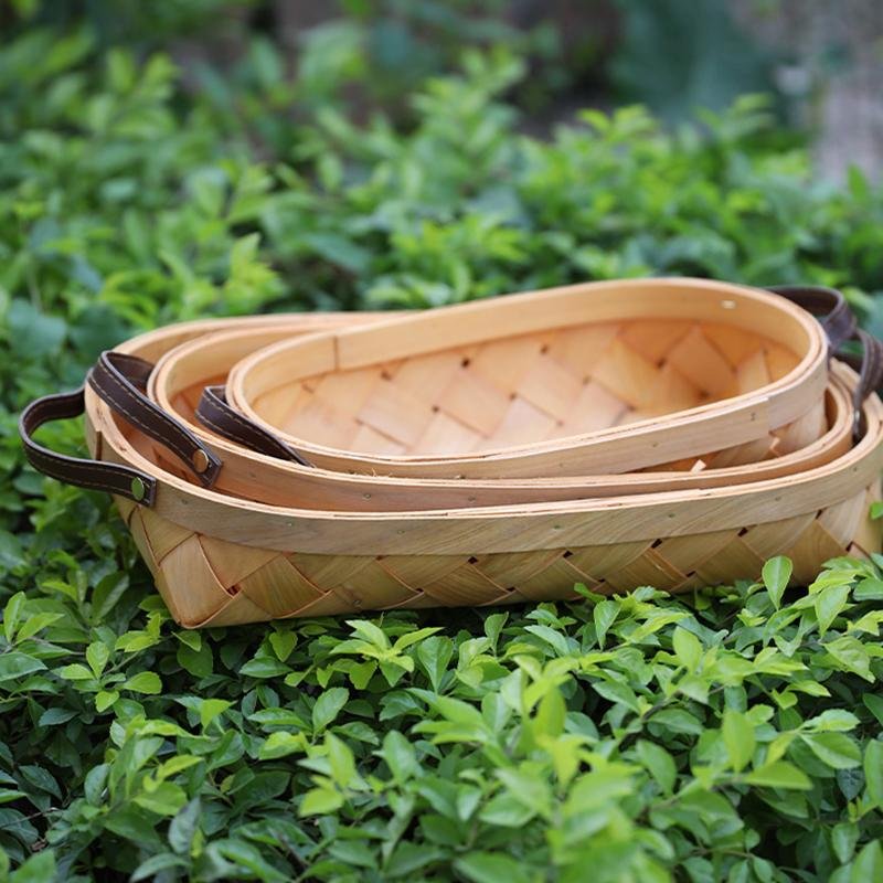 Rustic Small Oval Fir Wood Basket - Organization > Storage Containers > Storage Baskets & Bins & Boxes - DINIBLO 