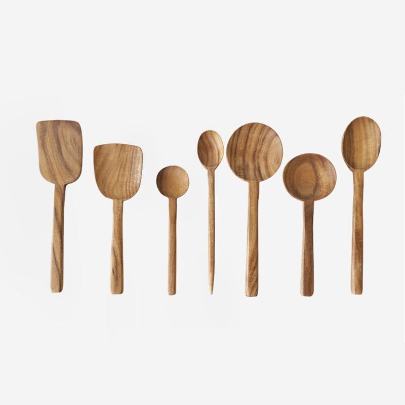 7-Piece Set Teak Wood Kitchen Spoons Utensils - Home Decor > Storage Containers > Cups & Bowls & Spoons - DINIBLO 