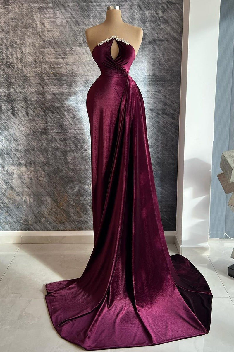 Designer Long Velvet Sequined Long Sleeves Prom Dress With Train - Prom Dresses - DINIBLO 