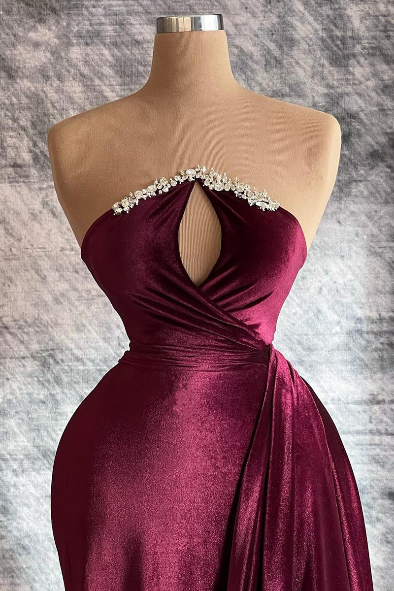 Designer Long Velvet Sequined Long Sleeves Prom Dress With Train - Prom Dresses - DINIBLO 