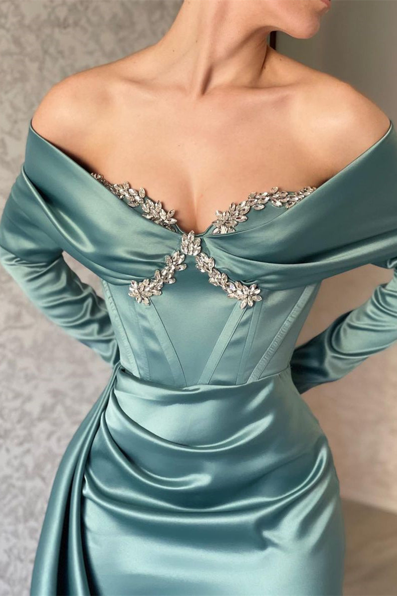 Designer Off-the-shoulder Long Sleeves Glitter Mermaid Prom Dress With Glitter - Prom Dresses - DINIBLO 