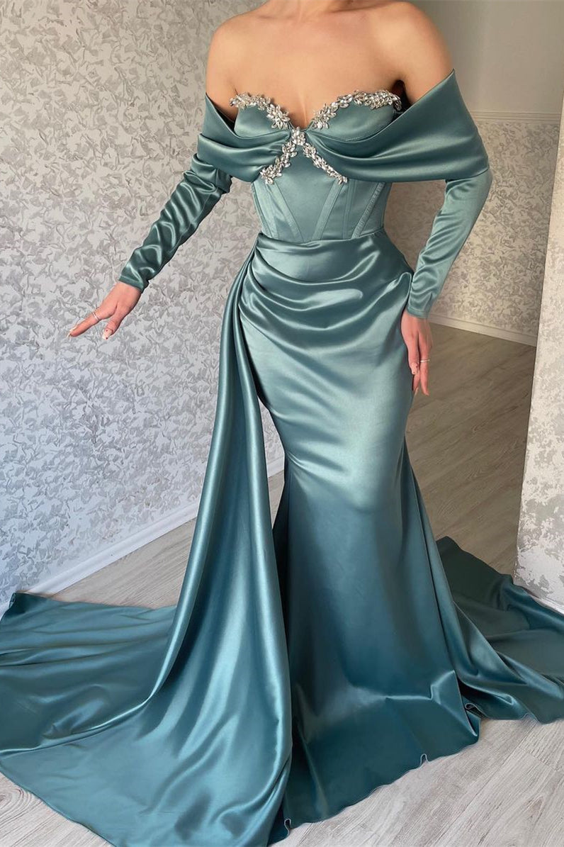 Designer Off-the-shoulder Long Sleeves Glitter Mermaid Prom Dress With Glitter - Prom Dresses - DINIBLO 