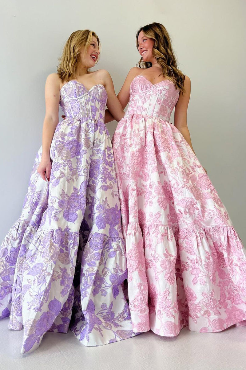 Delice | A-Line Sweetheart Floral Printed Long Prom Dresses - Prom Dress - DINIBLO 