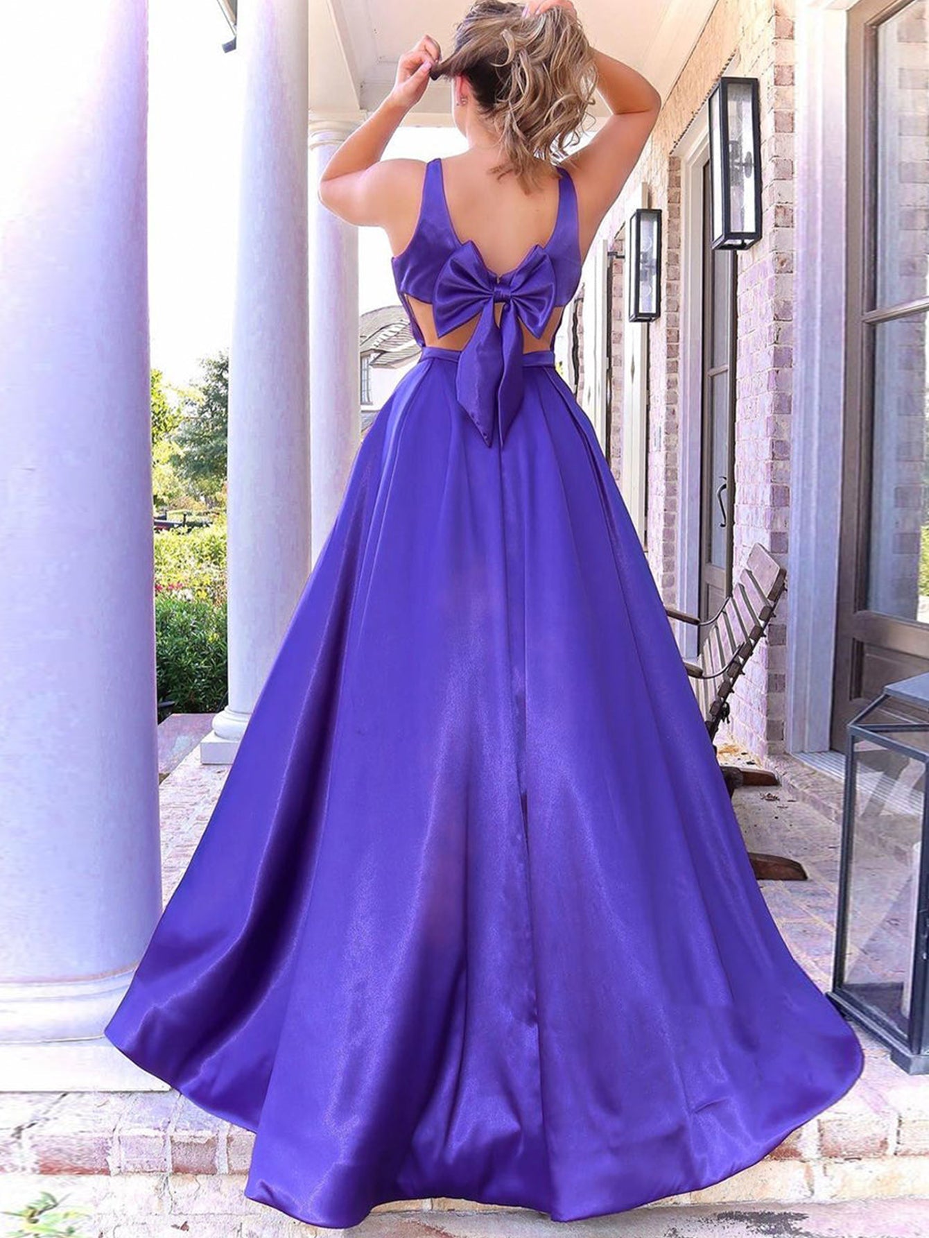 A Line V Neck Long Purple Prom Dress - Prom Dress - DINIBLO 