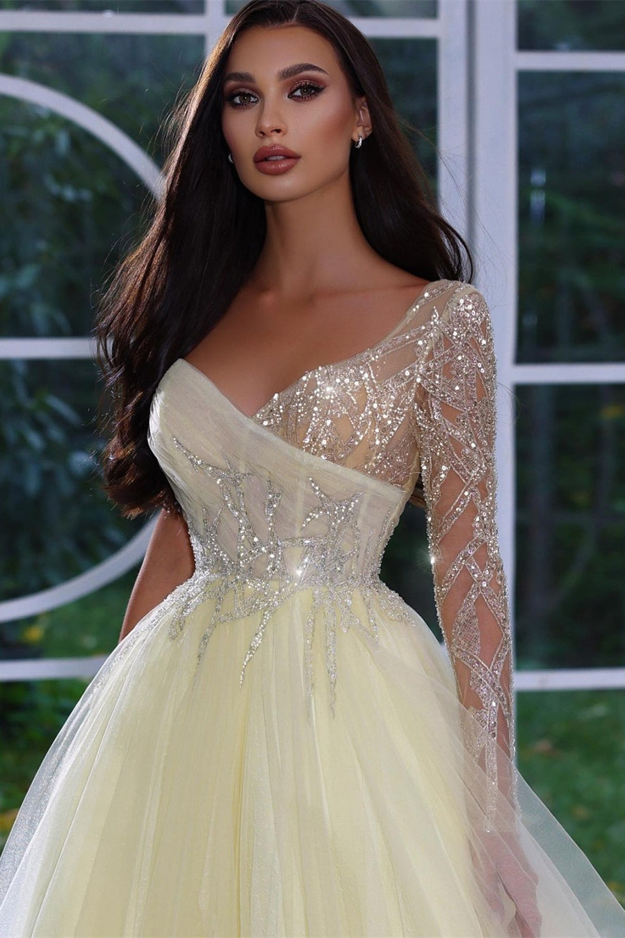 Elegant A-line Sequined Long Sleeves Prom Dress With Beads - Prom Dresses - DINIBLO 