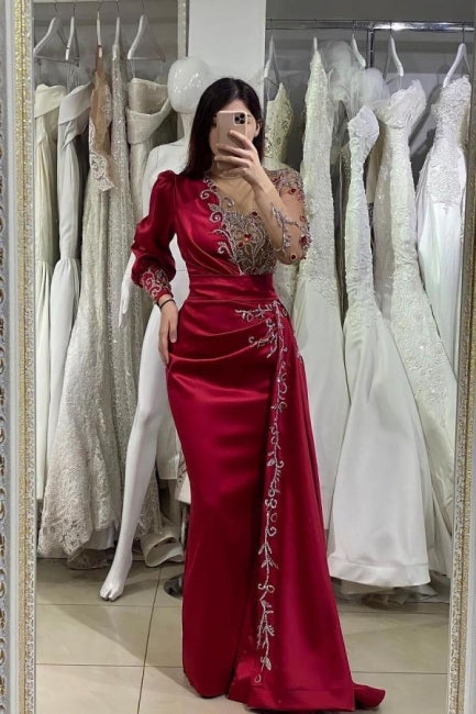 Elegant Evening Dresses Long Wine Red | Prom dresses with sleeves - Prom Dresses - DINIBLO 