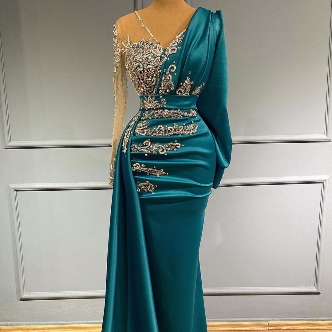 Elegant floor-length evening dress prom dresses with sleeves - Prom Dresses - DINIBLO 