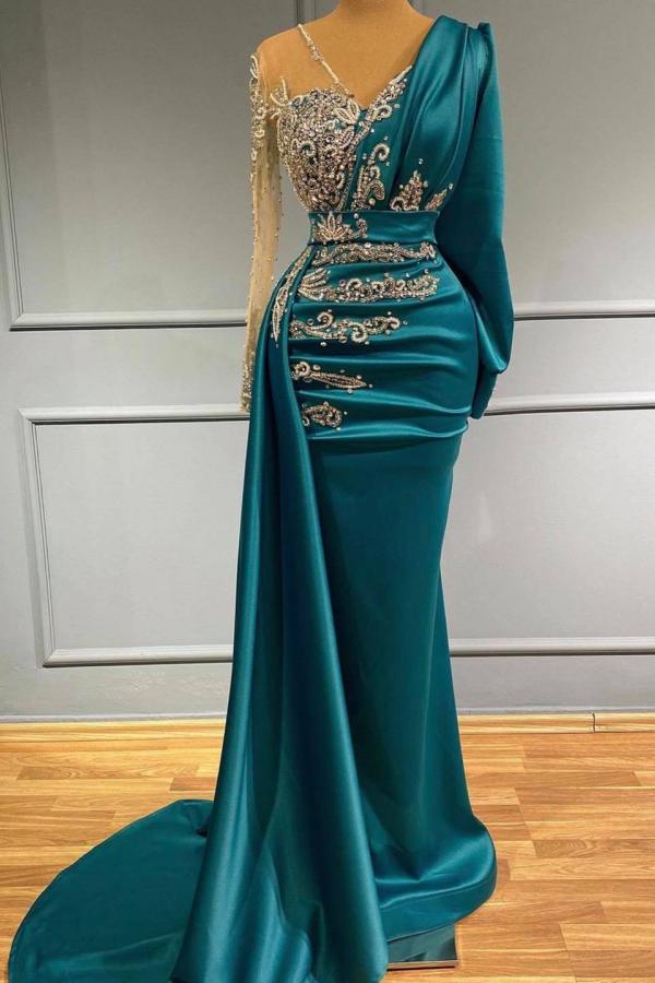 Elegant floor-length evening dress prom dresses with sleeves - Prom Dresses - DINIBLO 