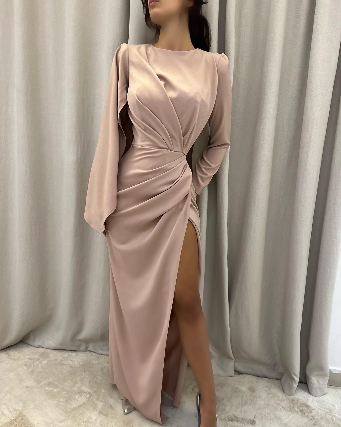 Elegant Floor-Length Long Sleeves Prom Dress with Slit - Prom Dresses - DINIBLO 