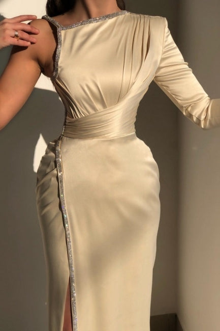 Elegant Ivory One-shoulder Long-Sleeve Sheath Prom Dresses with Sequins - Prom Dresses - DINIBLO 