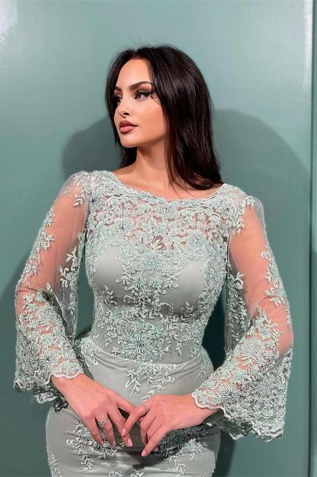 Elegant Lace Mermaid Evening Dresses With Long Sleeves - Prom Dresses - DINIBLO 