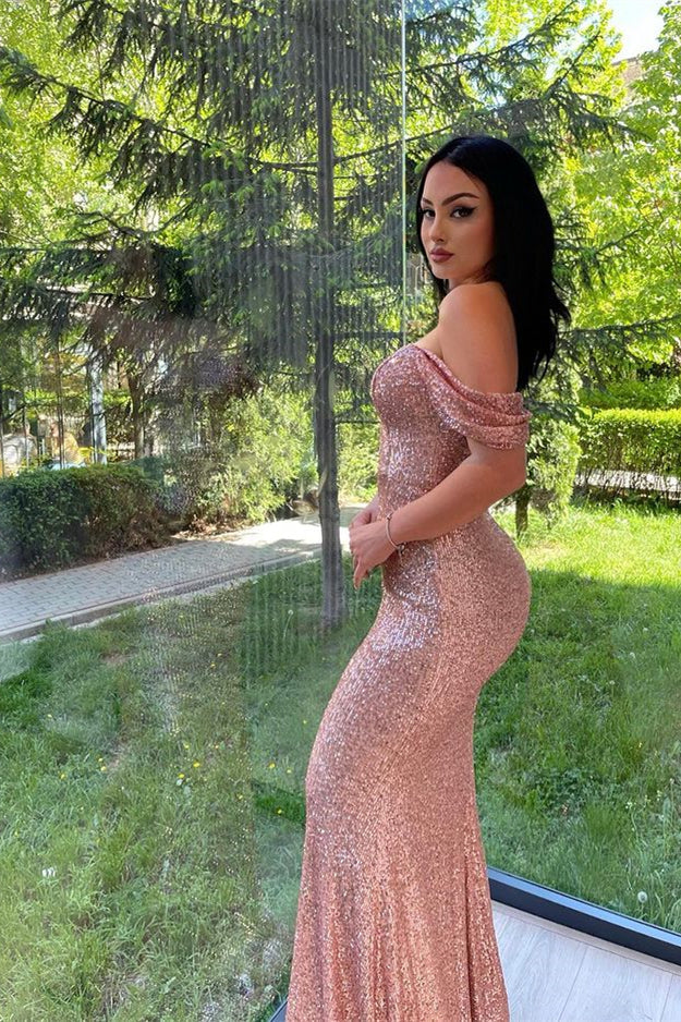 Elegant Long Off-the-shoulder Sequined Mermaid Evening Dresses With Long Sleeves - Prom Dresses - DINIBLO 