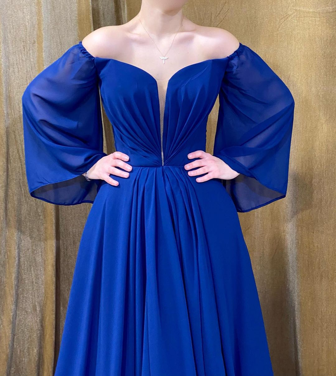 Elegant Long Royal Blue Strapless A-Line Prom Dress With Long Sleeves - Prom Dresses - DINIBLO 