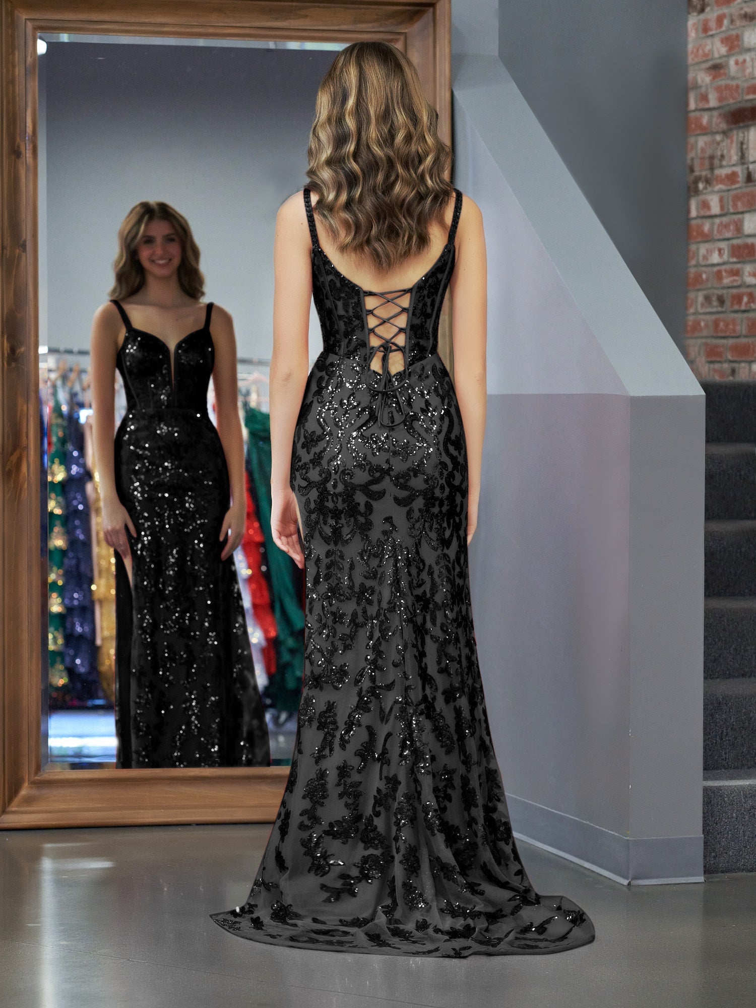 Erryn | Black Sheath Sequins Long Prom Dress with Slit - Prom Dress - DINIBLO 