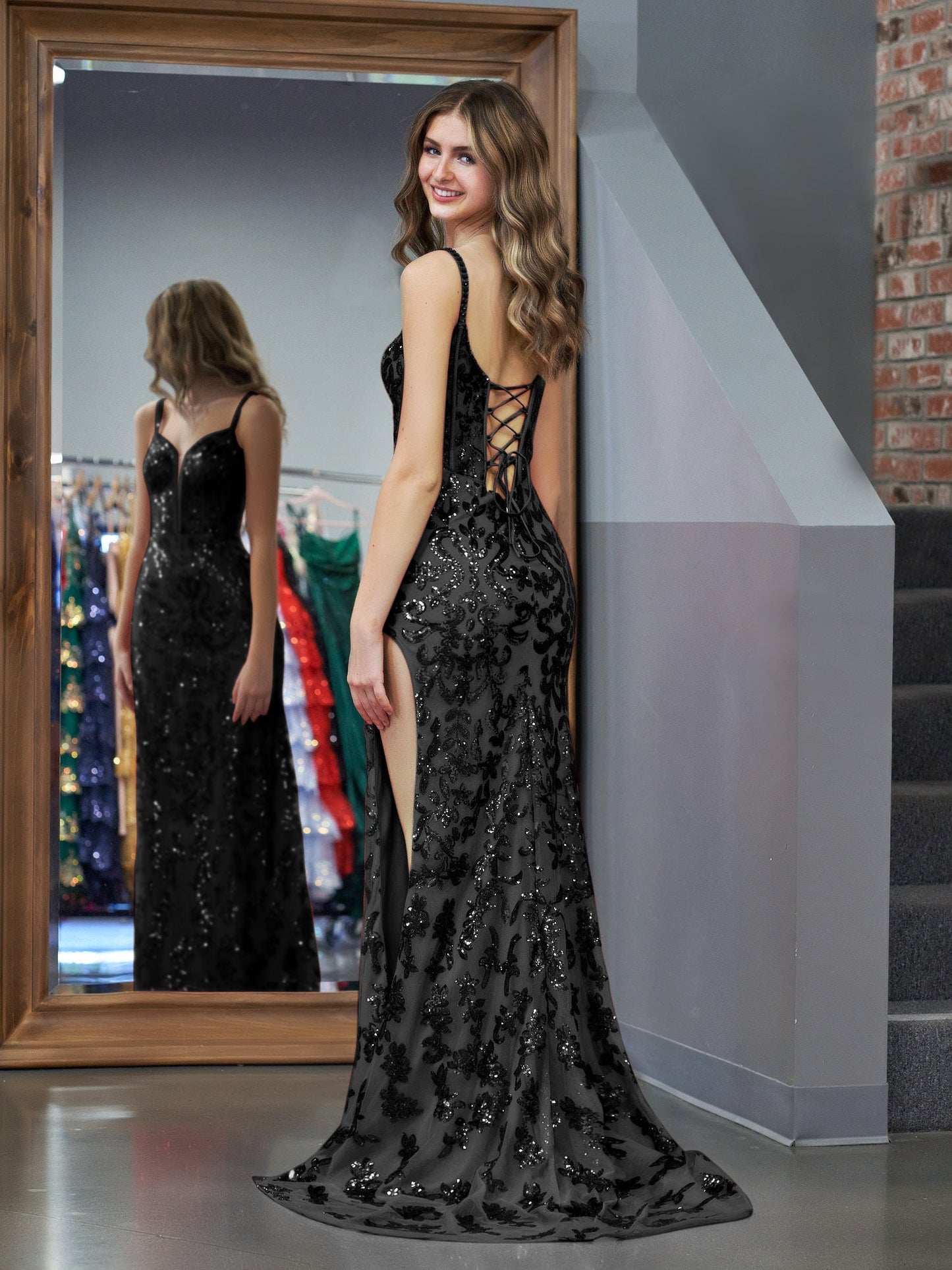 Erryn | Black Sheath Sequins Long Prom Dress with Slit - Prom Dress - DINIBLO 