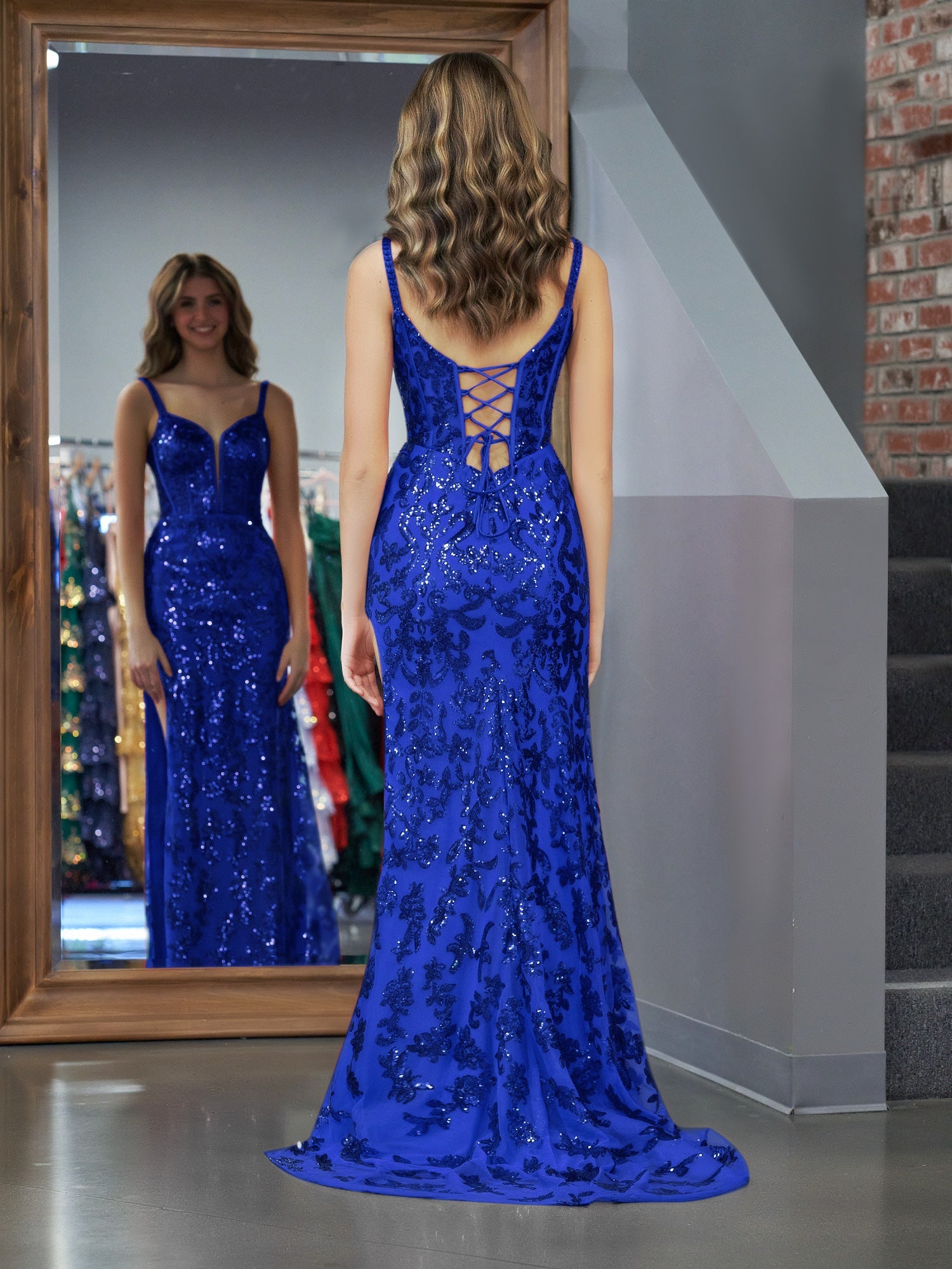 Erryn |Sparkly Blue Sheath Sequins Long Prom Dress with Slit - Prom Dress - DINIBLO 