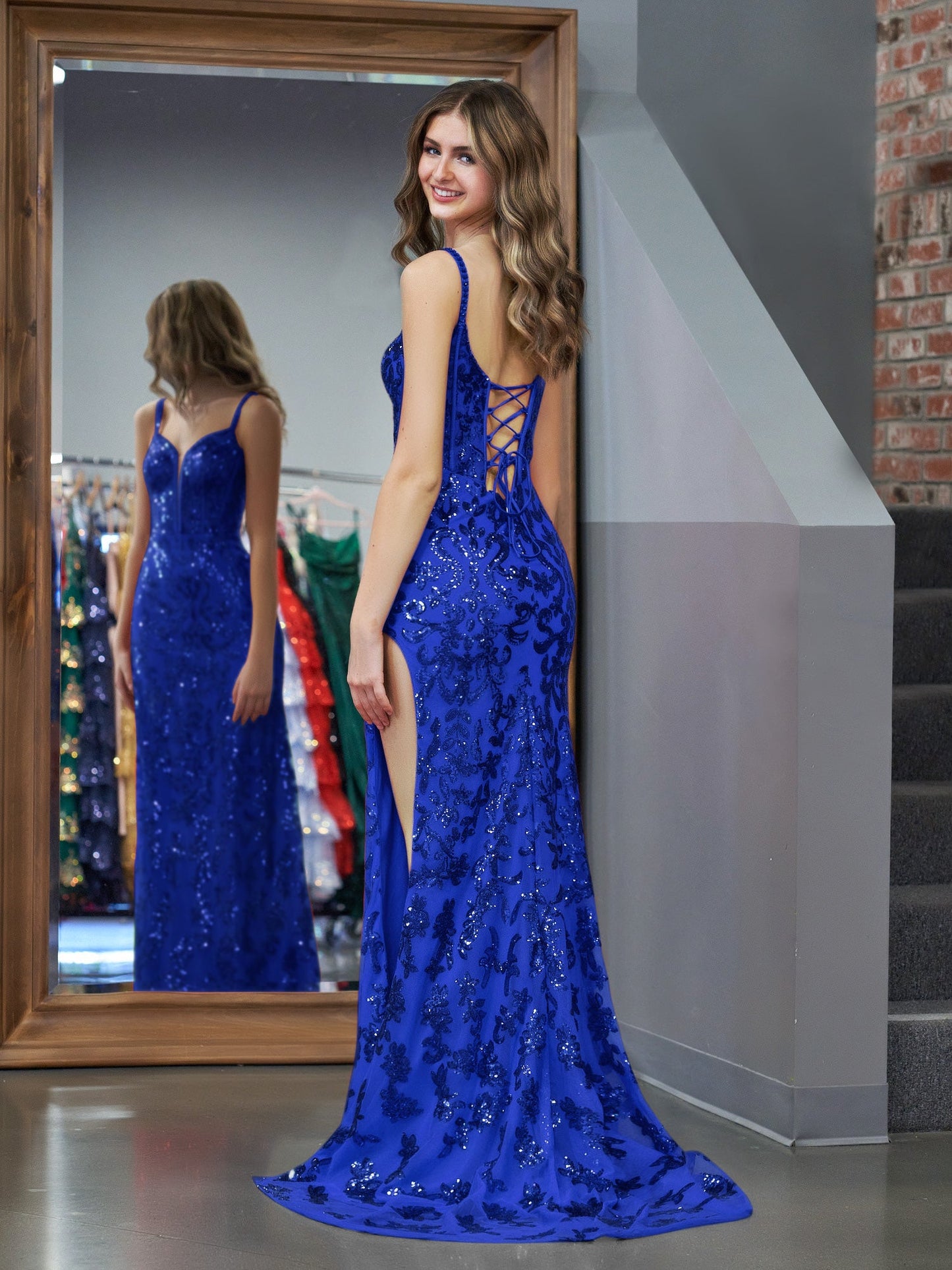 Erryn |Sparkly Blue Sheath Sequins Long Prom Dress with Slit - Prom Dress - DINIBLO 