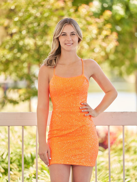 Esme | Bodycon Short Orange Scoop Neck Sequins Homecoming Dress - Homecoming Dresses - DINIBLO 