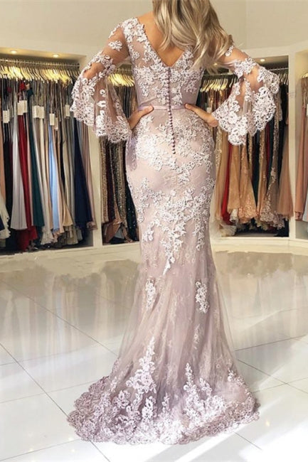 Fashion Evening Dresses Long Lace With Sleeves Floor-Length Evening Wear Prom Dresses - Prom Dresses - DINIBLO 